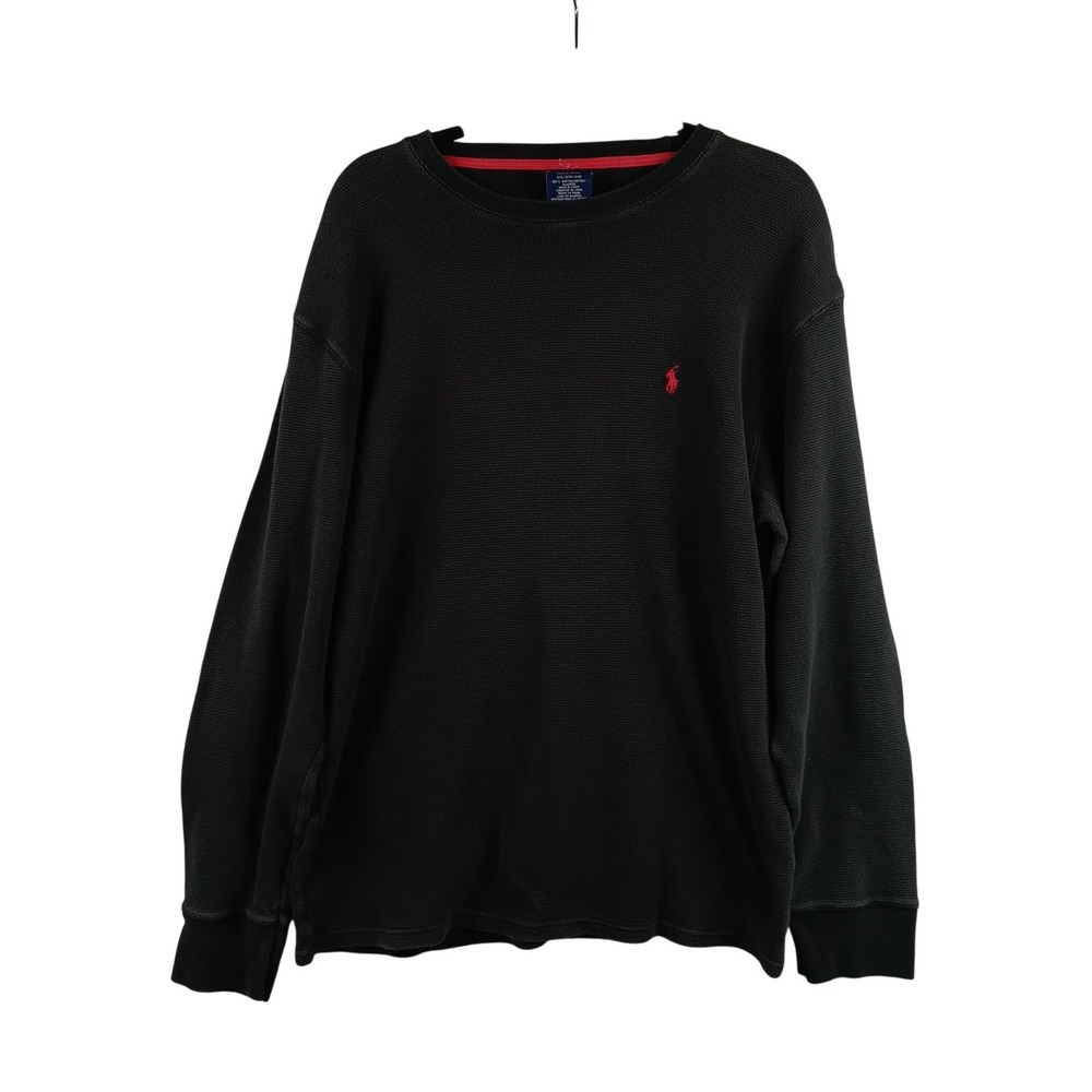 Polo Ralph Lauren Mens Black Waffle Knit‎ Long Sleeve Sleep Shirt Size 2XL